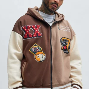 XX Varsity Zip Up Hoodie - Brown