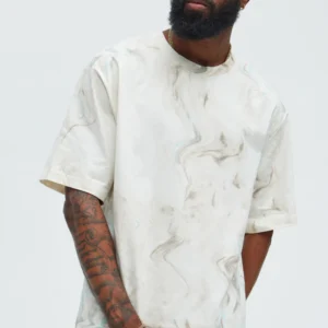 Marble Print Relaxed Tee - Off White/combo